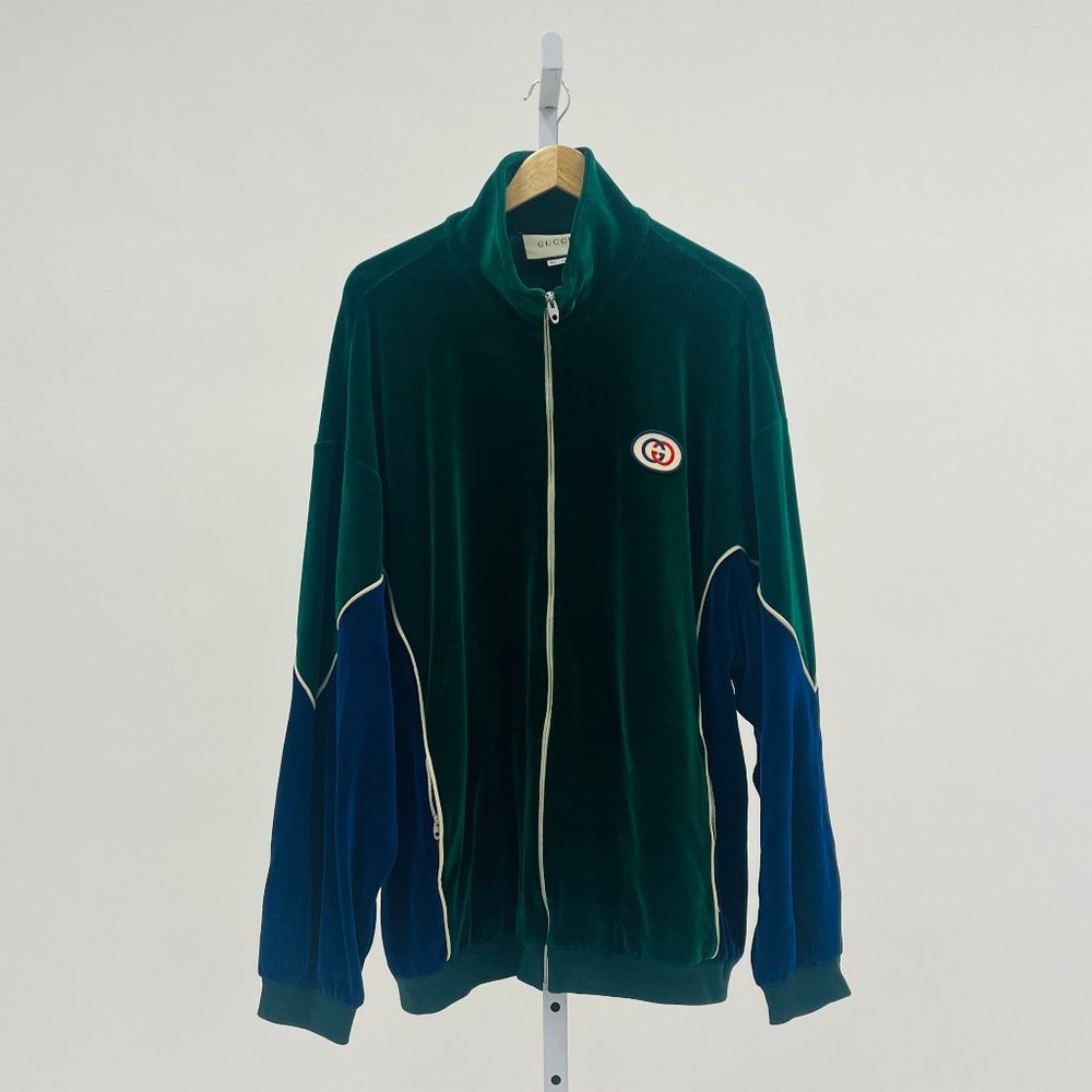 GUCCI Applique Piped Green Blue Size XXL Velour Track Set Owned By Karl Towns - Picture 2 of 16